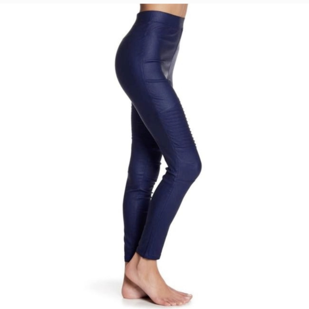 OOBERSWANK High Rise Moto Leggings Coated Navy Large‎